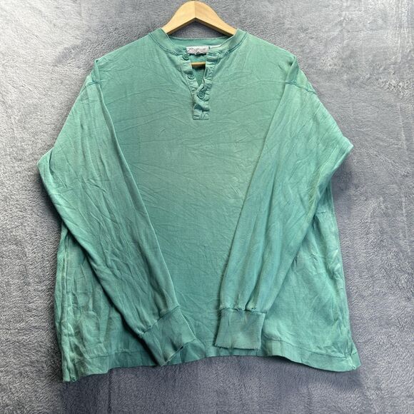 VTG Thrashed Raffinati Henley Shirt Mens Large Teal Green Long Sleeve Casual - Picture 7 of 10